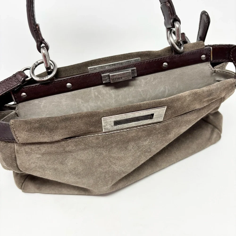 Fendi Peekaboo Top Handle Bag Dove Grey Suede Medium Silver Hardware - Picture 11 of 16